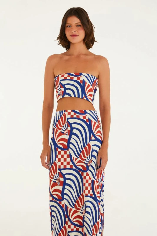 Saia Midi Estampada Concha Gráfica