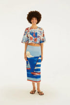 Saia Midi Estampada Diário De Verão