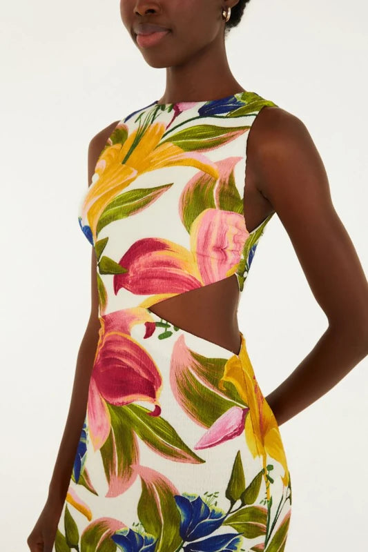 Vestido Recorte Estampado Floral Malu