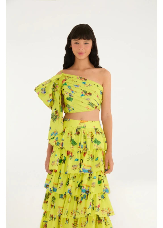 Saia Babados Estampada Vidas Sobre Rodas