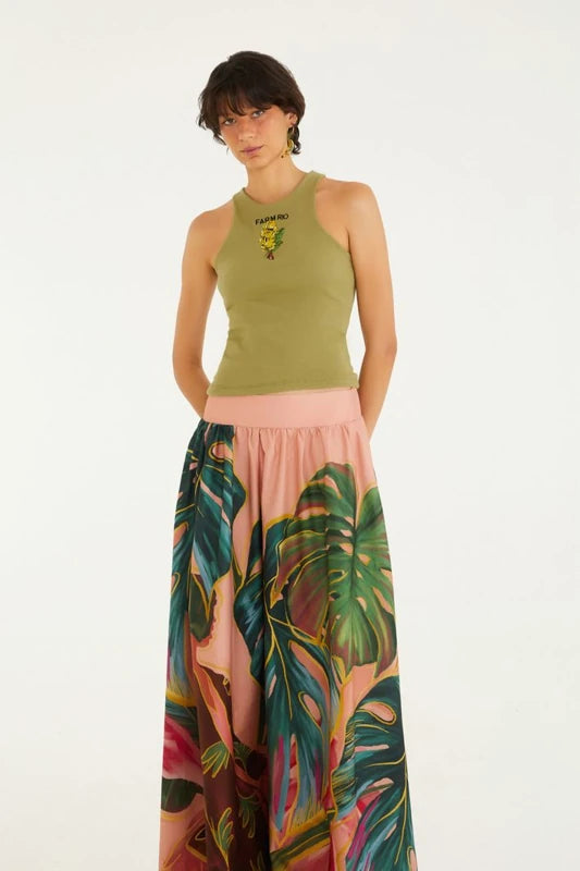 Saia Evasê Estampada Piscina Tropical