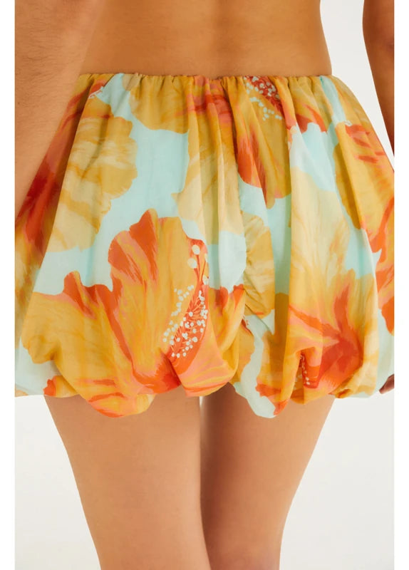 Short Saia Balonê Estampado Vestida De Flor