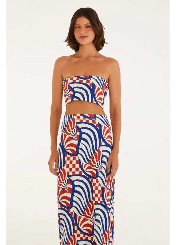 Saia Midi Estampada Concha Gráfica