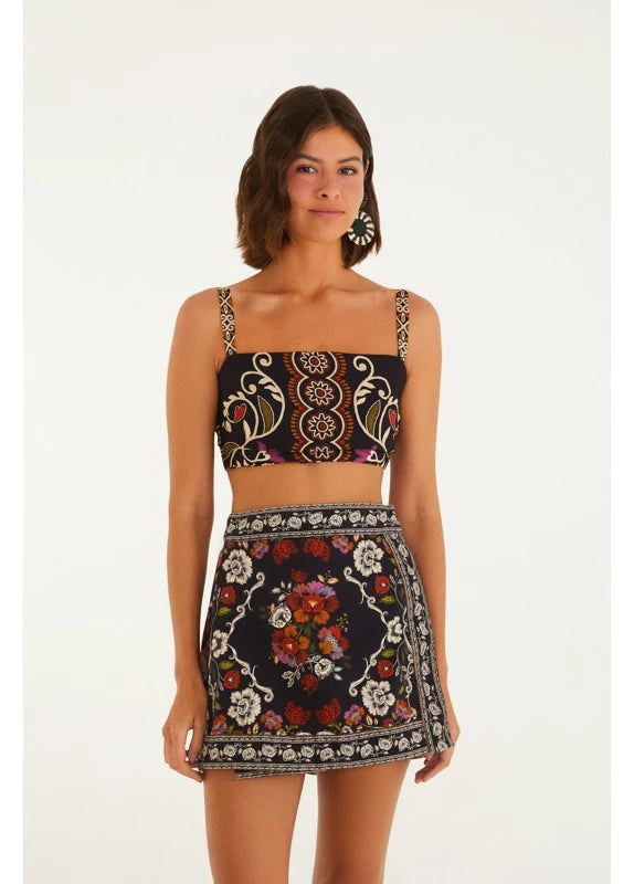 Saia Sarja Flor De Fita