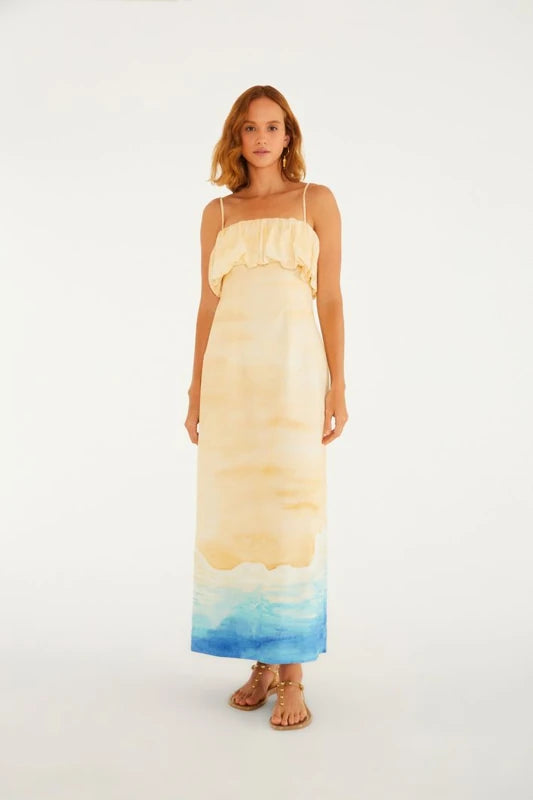 Vestido Reto Estampado Praia Linda