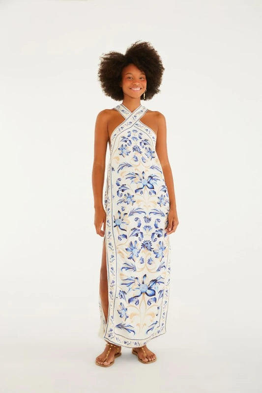 Vestido Cropped Estampado Azulejaria