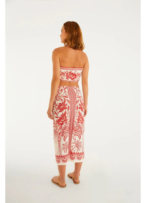 Saia Midi Reta Estampada Coqueiro De Flor