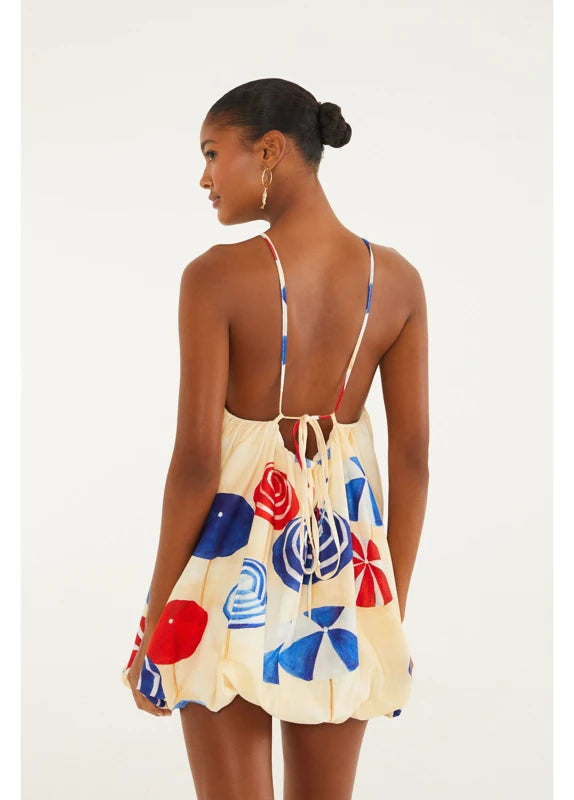 Vestido Curto Balonê Estampado Guarda Sol