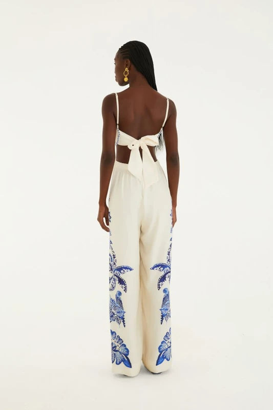 Macacão Pantalona Estampado Coqueiro Tropical