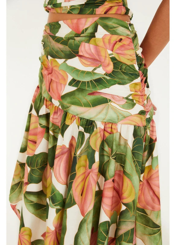 Saia Longa Estampada Antúrio Corrido