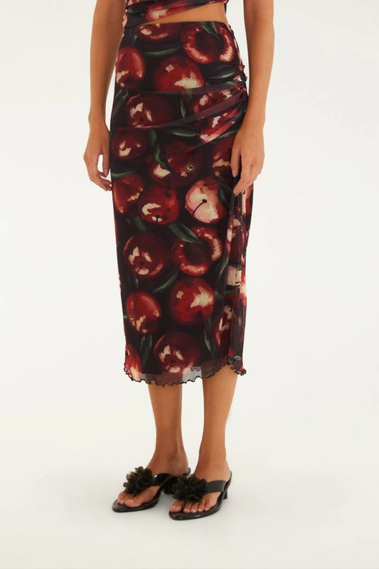 Saia Tule Estampada Cereja Pintada