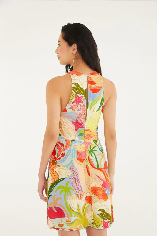 Vestido Curto Estampado Festa De Mar