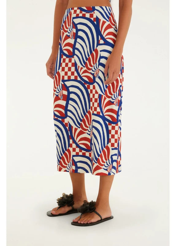 Saia Midi Estampada Concha Gráfica