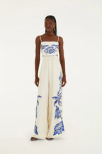 Macacão Pantalona Estampado Coqueiro Tropical