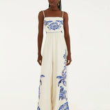 Macacão Pantalona Estampado Coqueiro Tropical