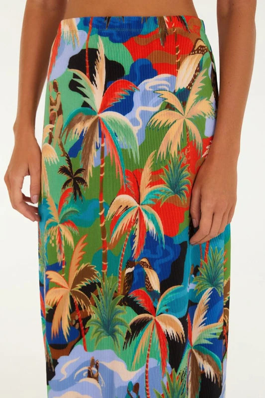 Saia Midi Plissada Estampada Bem Querer