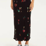 Saia Midi Plissada Estampada Coquetel Tropical