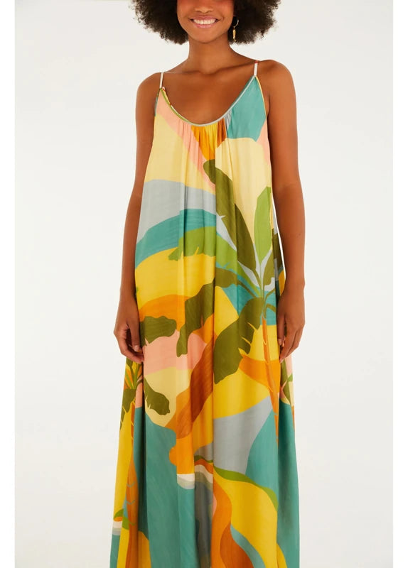 Vestido Longo Estampado Paisagem Carioca