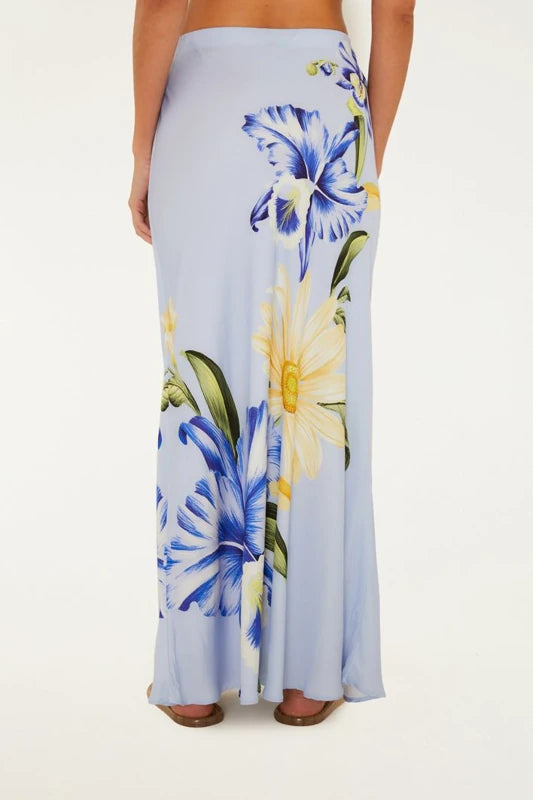 Saia Enviesada Estampada Orquidário Bege