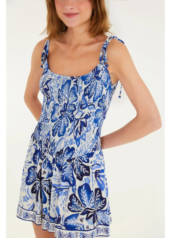 Macaquinho Lastex Manga Estampado Paraíso De Flor