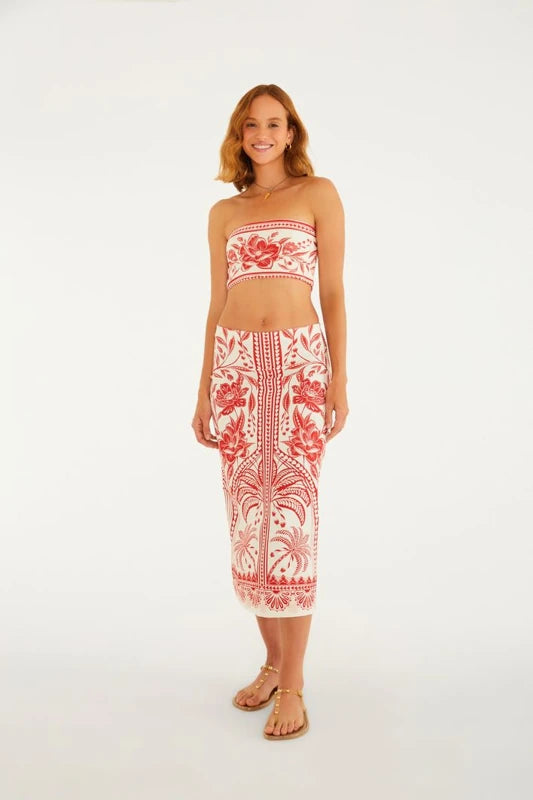 Saia Midi Reta Estampada Coqueiro De Flor