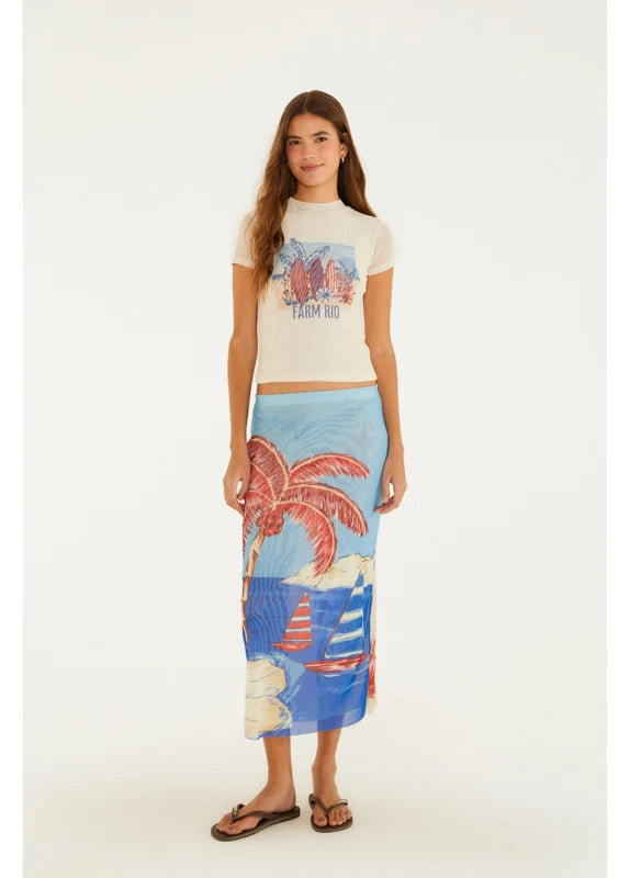 Saia Tule Estampada Diário De Verao
