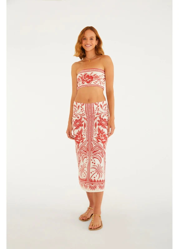 Saia Midi Reta Estampada Coqueiro De Flor