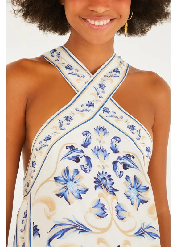 Vestido Cropped Estampado Azulejaria