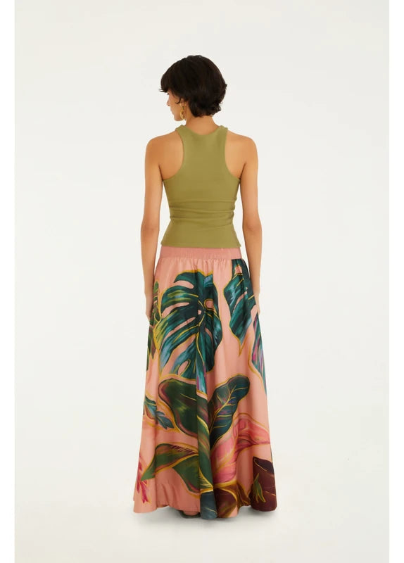 Saia Evasê Estampada Piscina Tropical