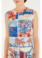 Vestido Cropped Recorte Estampado Diário De Verão