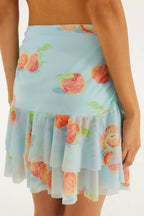 Saia Curta Tule Babado Estampada Tangerina