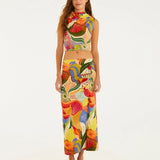 Saia Midi Fenda Estampada Festa Do Mar