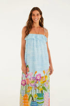 Vestido Longo Estampado Babado Jardim Primavera