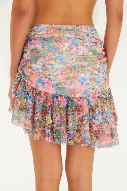 Saia Babado Tule Estampado Camponesa