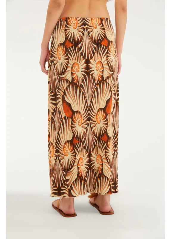 Saia Midi Plissada Estampada Mar De Concha