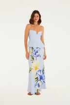 Saia Enviesada Estampada Orquidário Bege