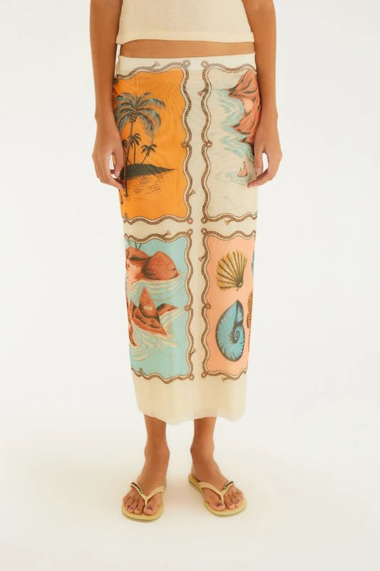 Saia Midi Tule Estampada Souvenir Rio