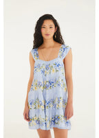 Vestido Curto Estampado Orquidário Azul