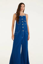 Macacão Jeans Pantalona