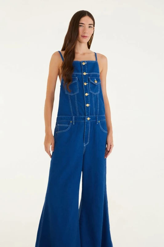 Macacão Jeans Pantalona