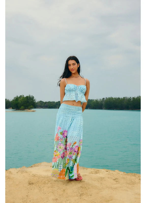 Saia Longa Estampada Jardim Primavera