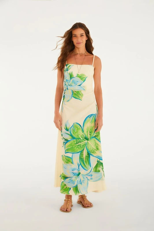 Vestido Alcinha Estampado Lírio Tropical