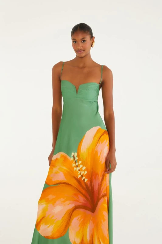 Vestido Longo Reto Estampado Thalia