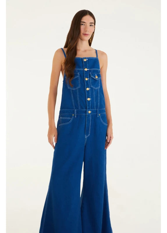 Macacão Jeans Pantalona