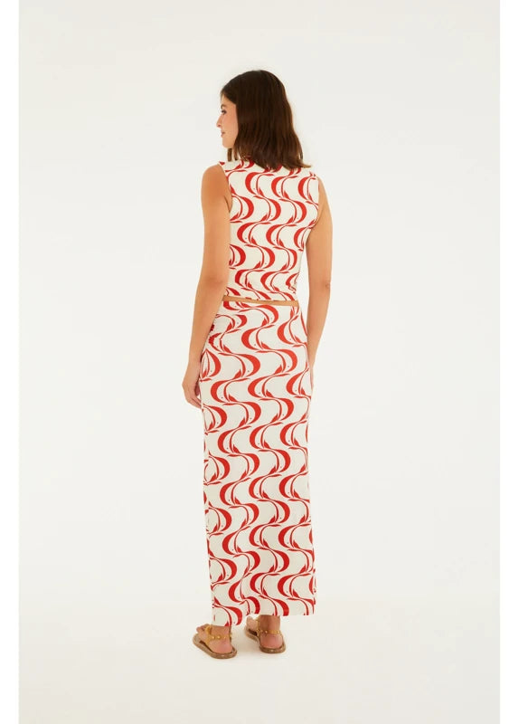 Saia Midi Estampada Peixe Copa