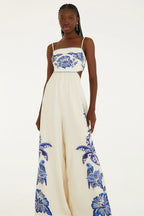 Macacão Pantalona Estampado Coqueiro Tropical