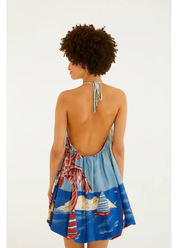 Vestido Curto Balonê Estampado Diário De Verão