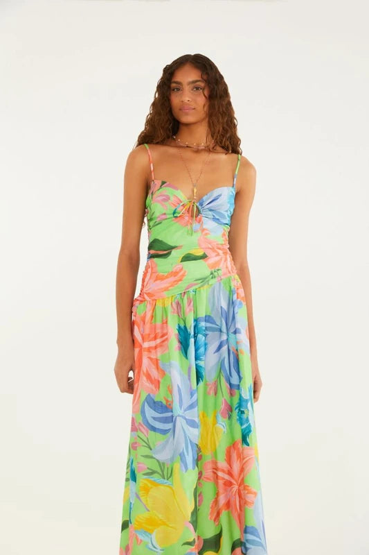 Vestido Longo Alças Estampado Amor De Flor