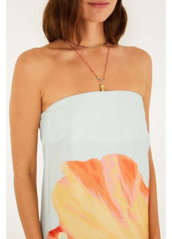 Vestido Longo Sem Alças Estampado Vestida De Flor