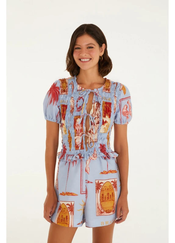 Macaquinho Lastex Selo Vintage Azul